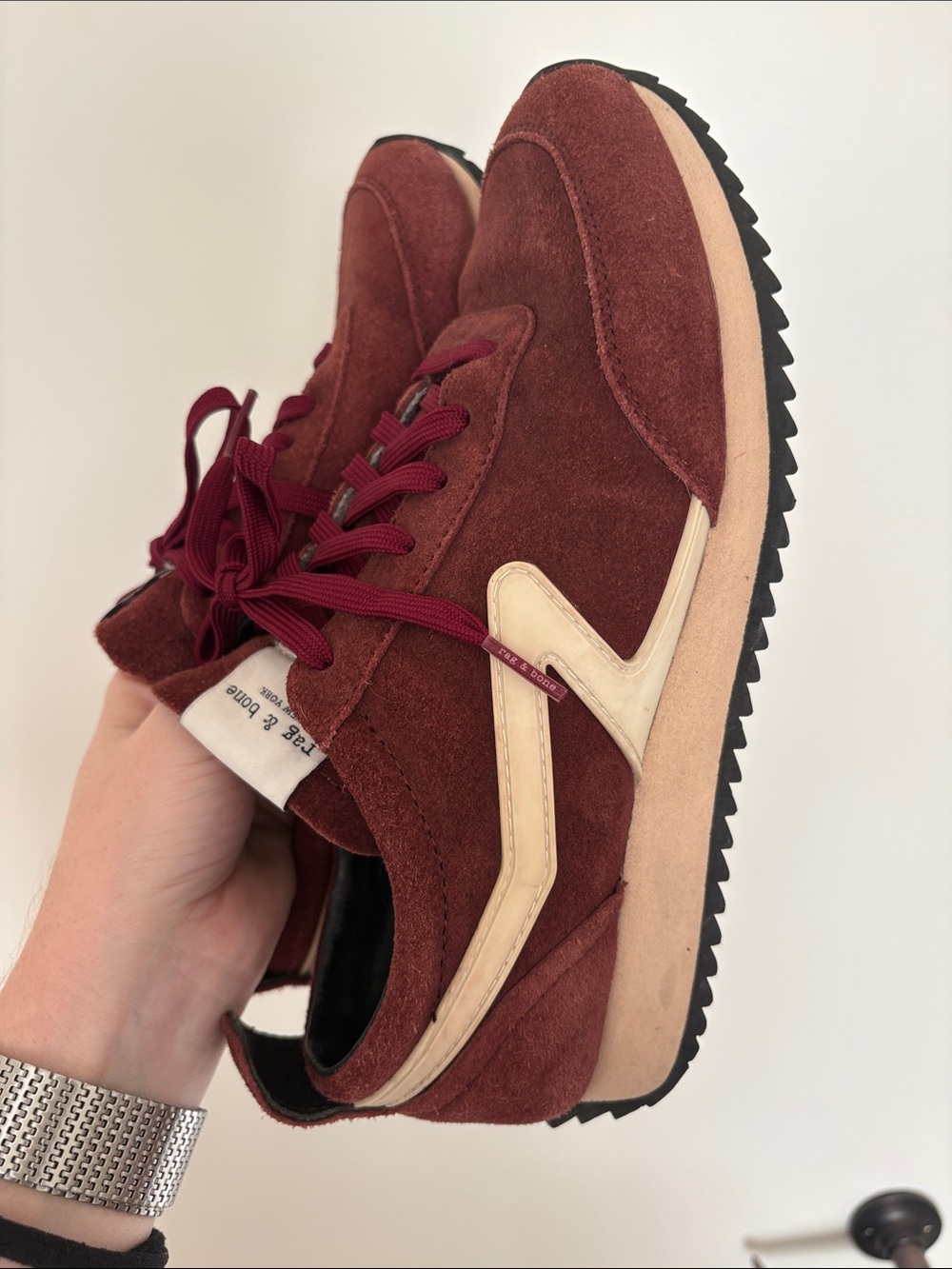 rag & bone Burgundy Suede Runner Sneakers with Cream Accent - Picture 5 of 13